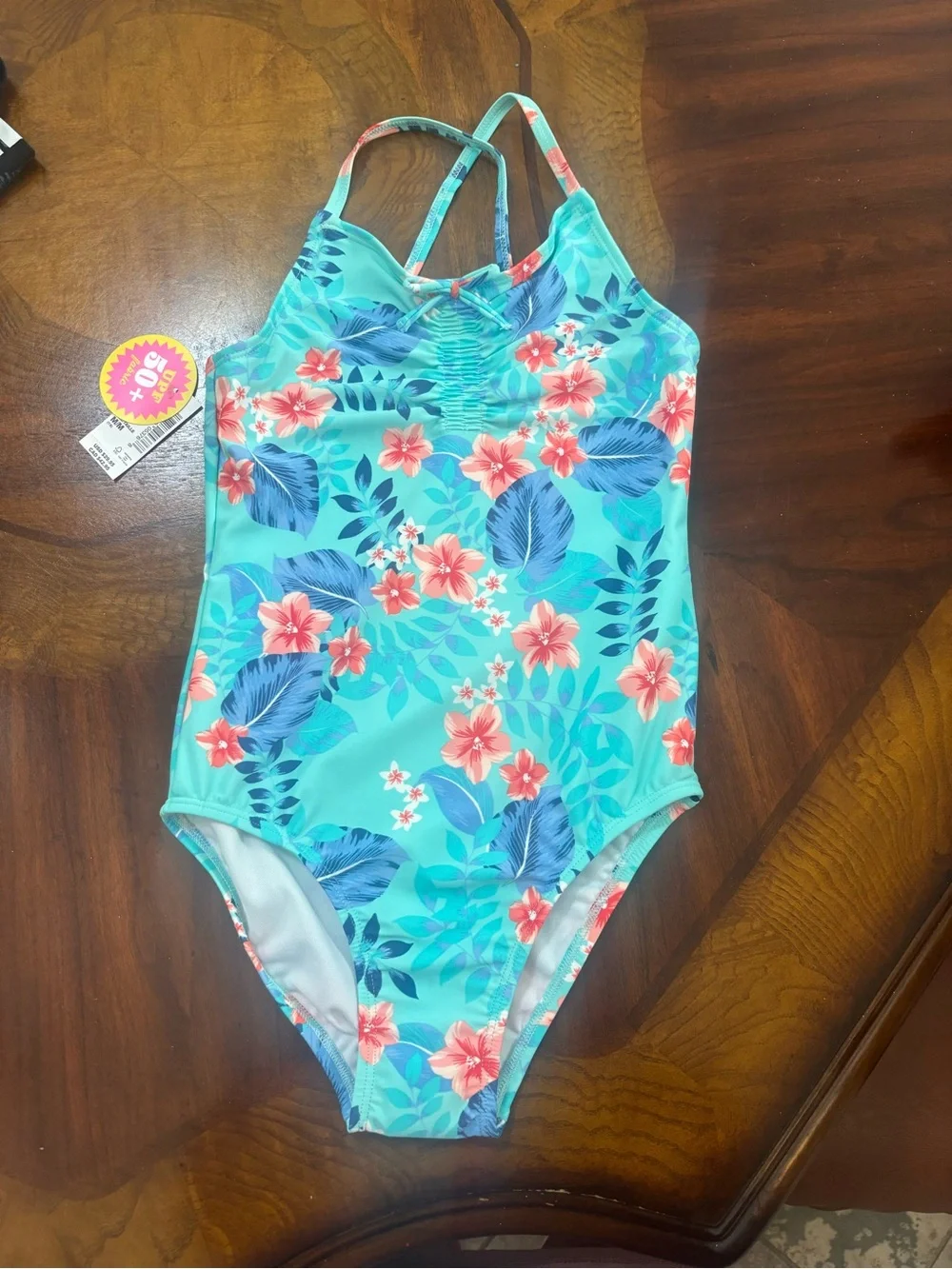 The Children's Place Aqua Floral One-Piece Swimsuit with Pink Flowers